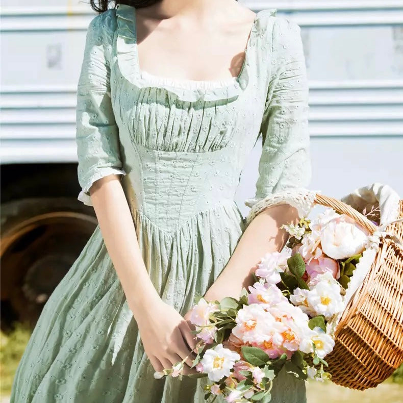 Field Trip Vintage-style Lace Cotton Cottagecore Dress in Mint Green Field Trip Vintage-style Lace Cotton Cottagecore Dress in Mint Green