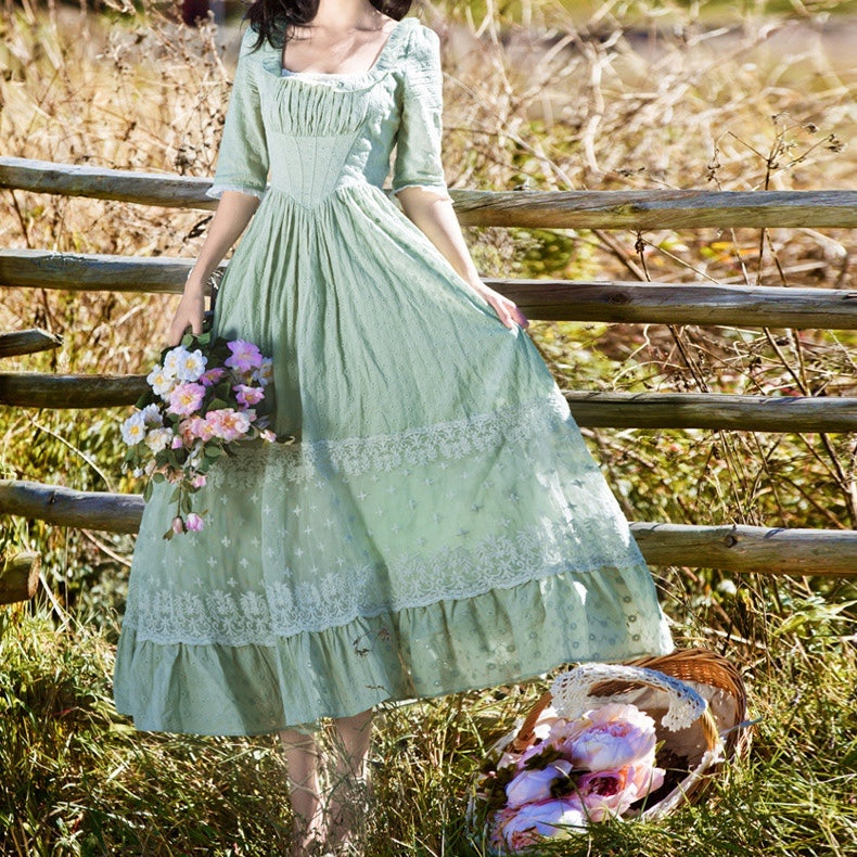 Field Trip Vintage-style Lace Cotton Cottagecore Dress in Mint Green Field Trip Vintage-style Lace Cotton Cottagecore Dress in Mint Green