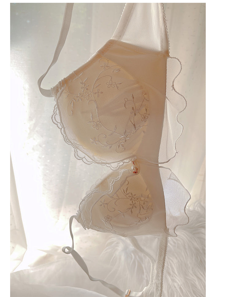 Flower & Pearl Embroidered Kawaii Princess Nymphet Lolita Lingerie Set 