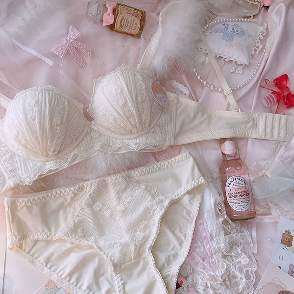 White Lace & Pearls Kawaii Princess Girly Lingerie Set