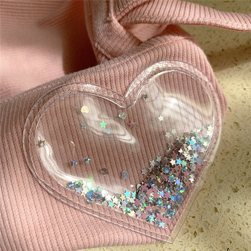 Glitter Heart Pink Pastel Kawaii Aesthetic Crop Top 