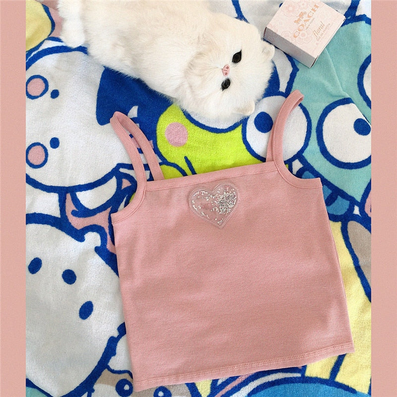 Glitter Heart Pink Pastel Kawaii Aesthetic Crop Top 