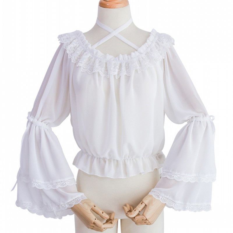 Gothic Lolita Chiffon Blouse with Long Flared Sleeves at Deer Doll