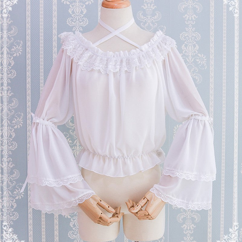 Gothic Lolita Chiffon Blouse with Long Flared Sleeves at Deer Doll