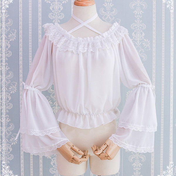 Gothic Lolita Chiffon Blouse with Flared Sleeves 