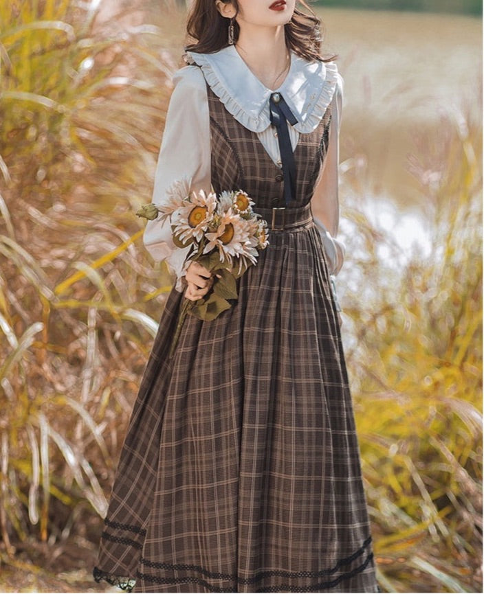 Dark Academia Plaid Dress Cottagecore Fashion Plaid Fall Dress Dark Academia Plaid Dress Cottagecore Fashion Plaid Fall Dress