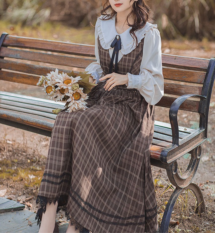 Dark Academia Plaid Dress Cottagecore Fashion Plaid Fall Dress Dark Academia Plaid Dress Cottagecore Fashion Plaid Fall Dress