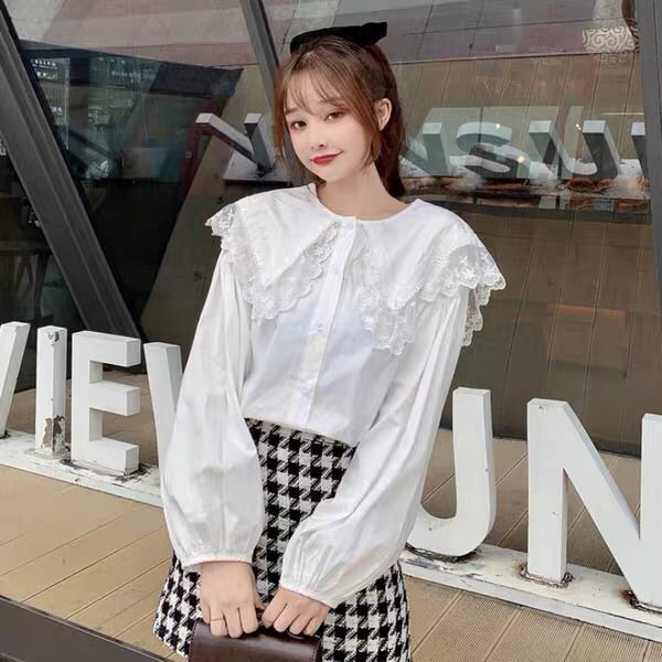 Kawaii Mori Girl Lace Collar Long Sleeve Shirt Asian fashion kawaii shop