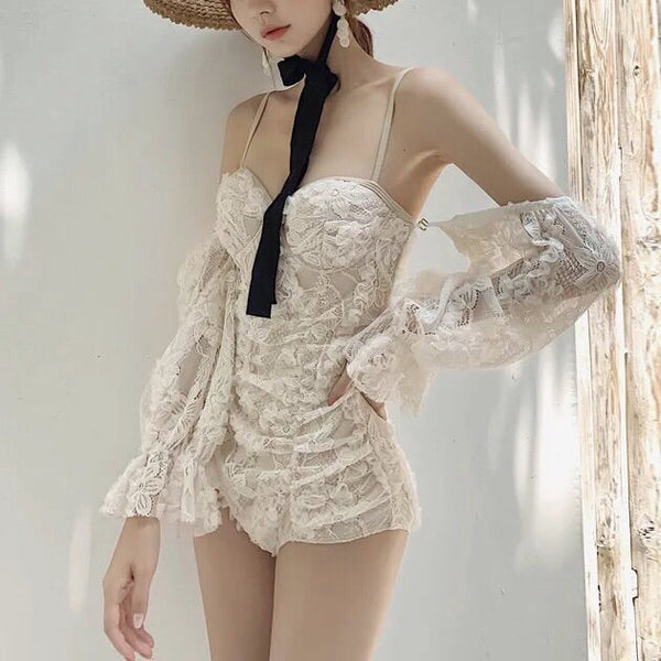 Lace Off-shoulder One Piece Swimsuit 