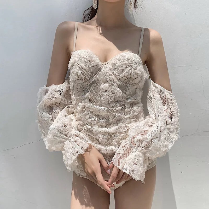 Lace Off-shoulder One Piece Swimsuit 