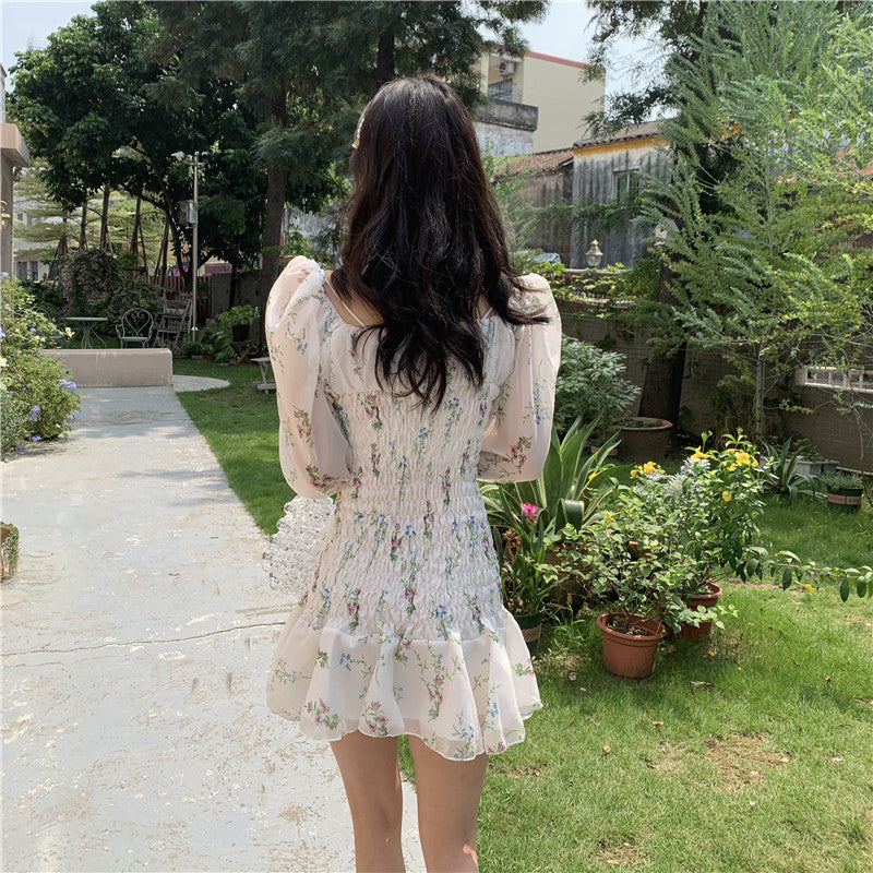 Laura Floral Off-shoulder Chiffon Fairy Nymphet Mini Dress 