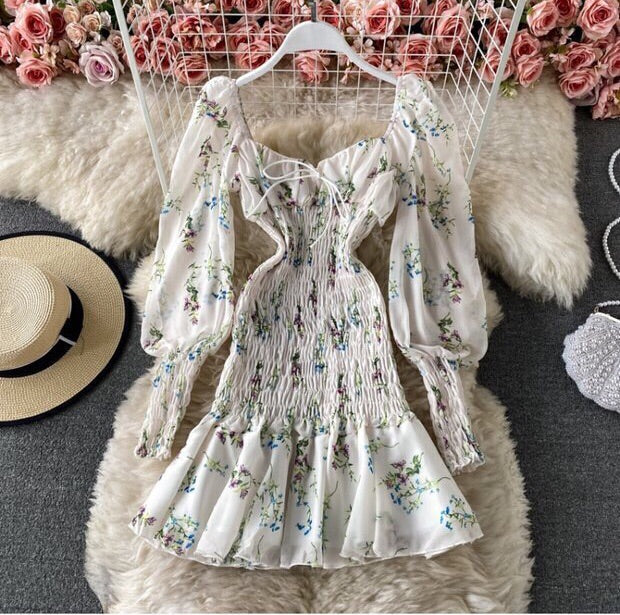 Laura Floral Off-shoulder Chiffon Fairy Nymphet Mini Dress 