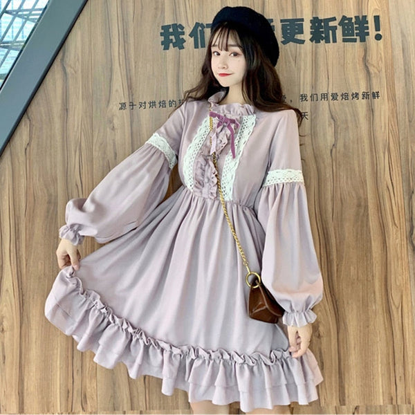 Lavender Moon Rosy Mauve Long Sleeve Kawaii Lolita Dress 