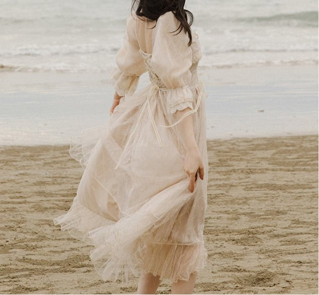 Luna Gold Romantic Royalcore Princess Vintage-style Lace Fairy Dress 