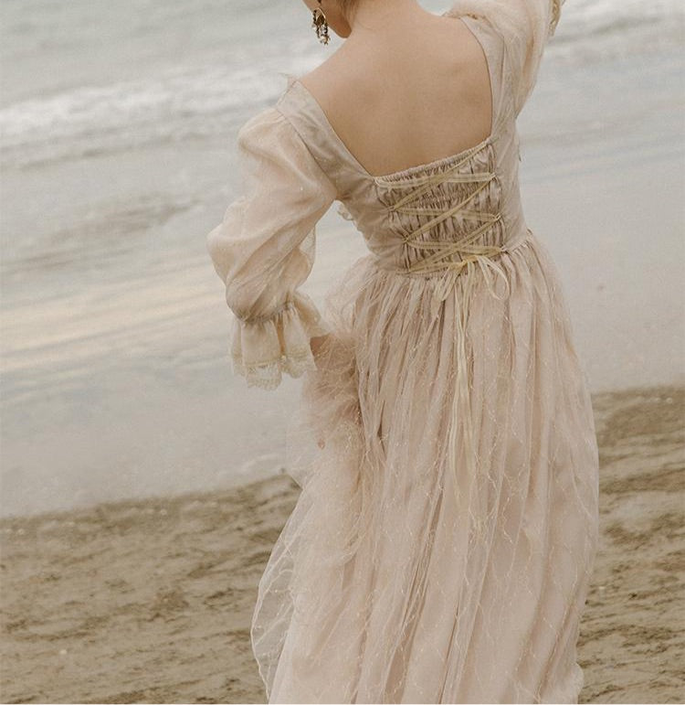 Luna Gold Romantic Royalcore Princess Vintage-style Lace Fairy Dress 