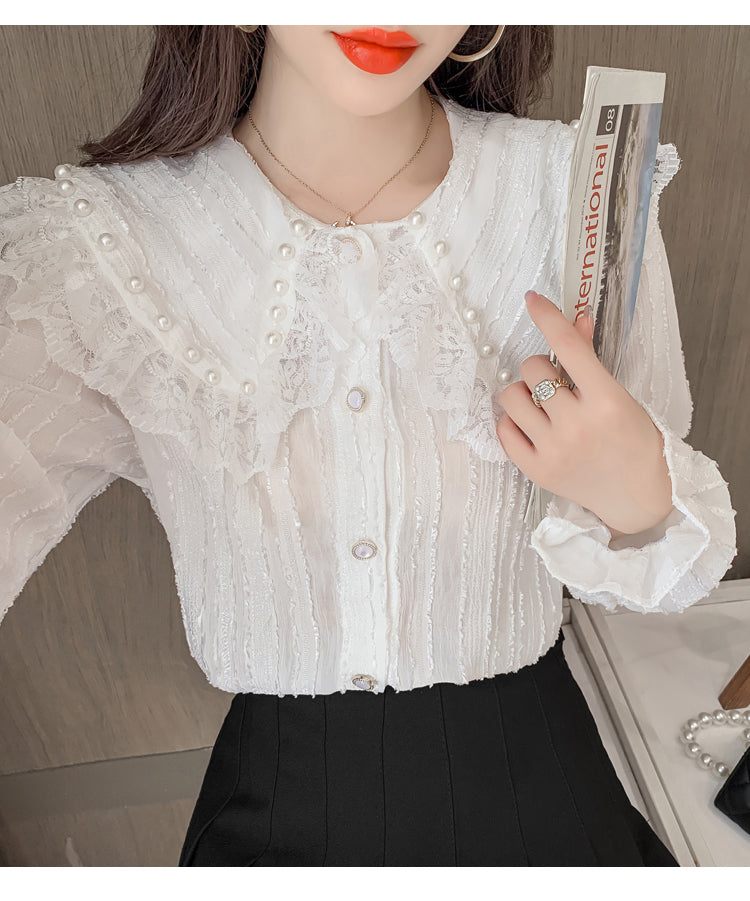 Light Academia Pearl Shirt Vintage style pearl decorated blouse