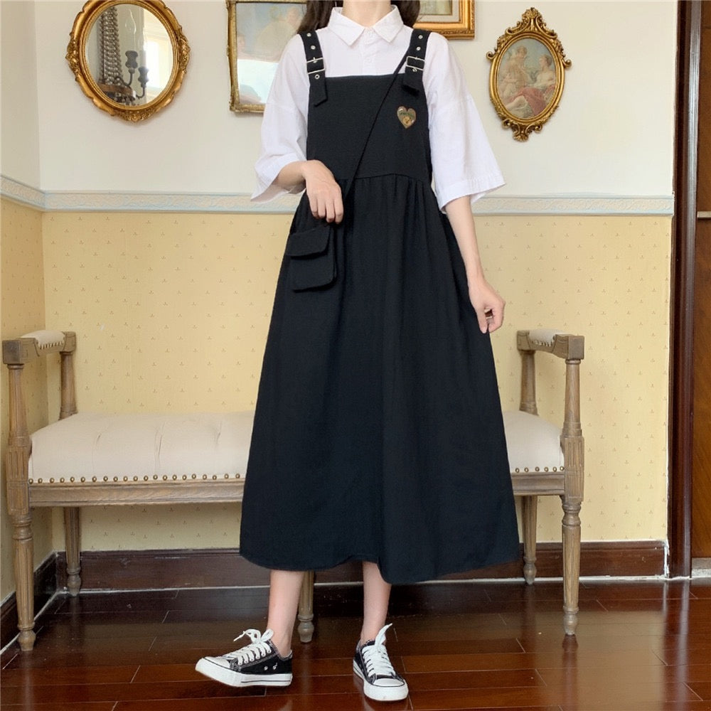 Meri Blackberry 2-piece Kawaii Aesthetic Pinafore Dress + Purse Set 