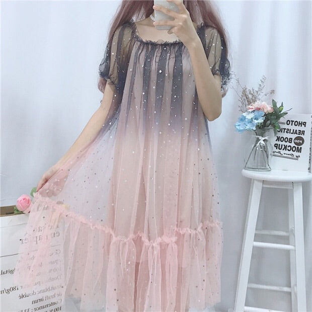 Midnight Blush Star Sequin Embellished Tulle Fairy Dress 