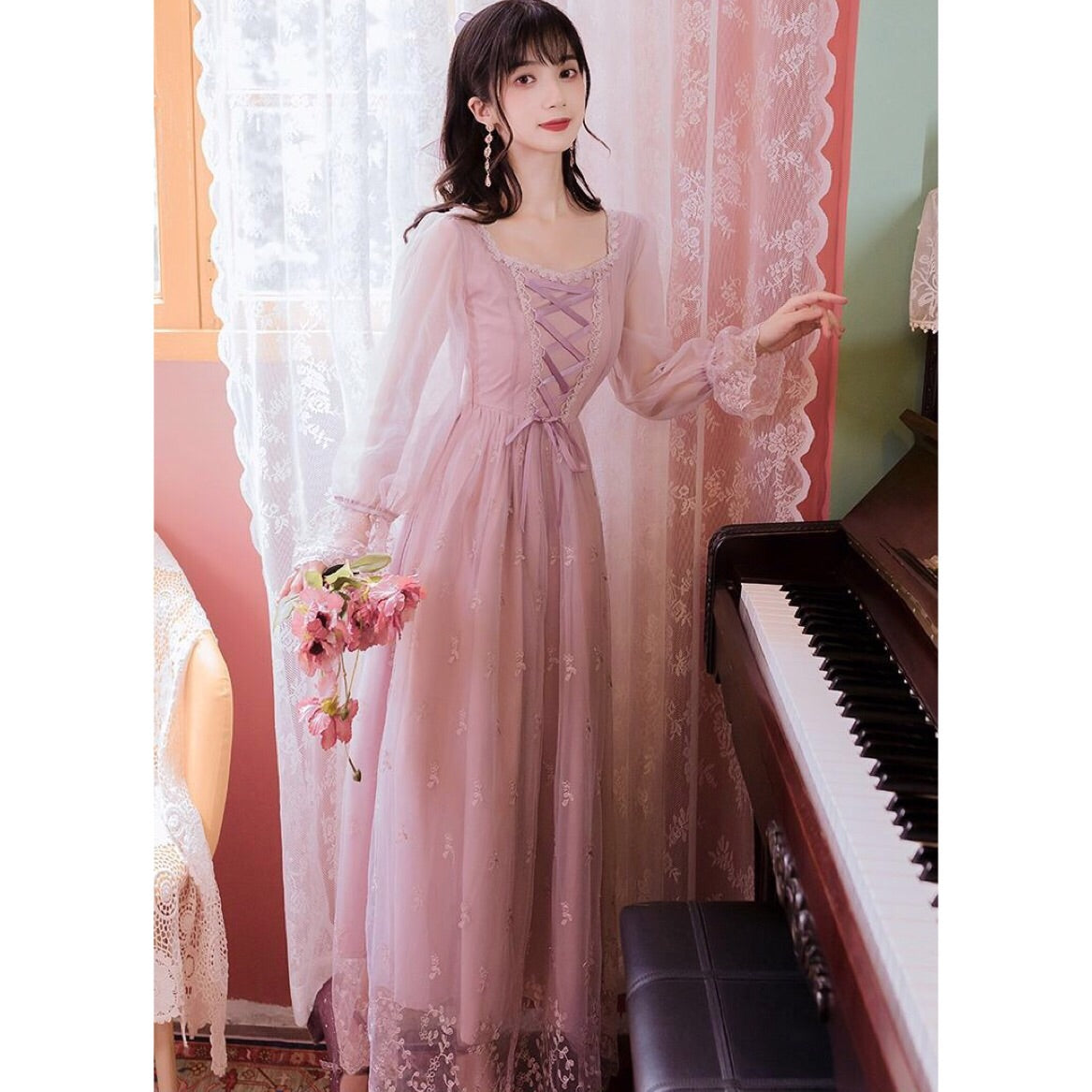 Misty Grace Romantic Vintage-Style Lace Fairy Princess Dress 