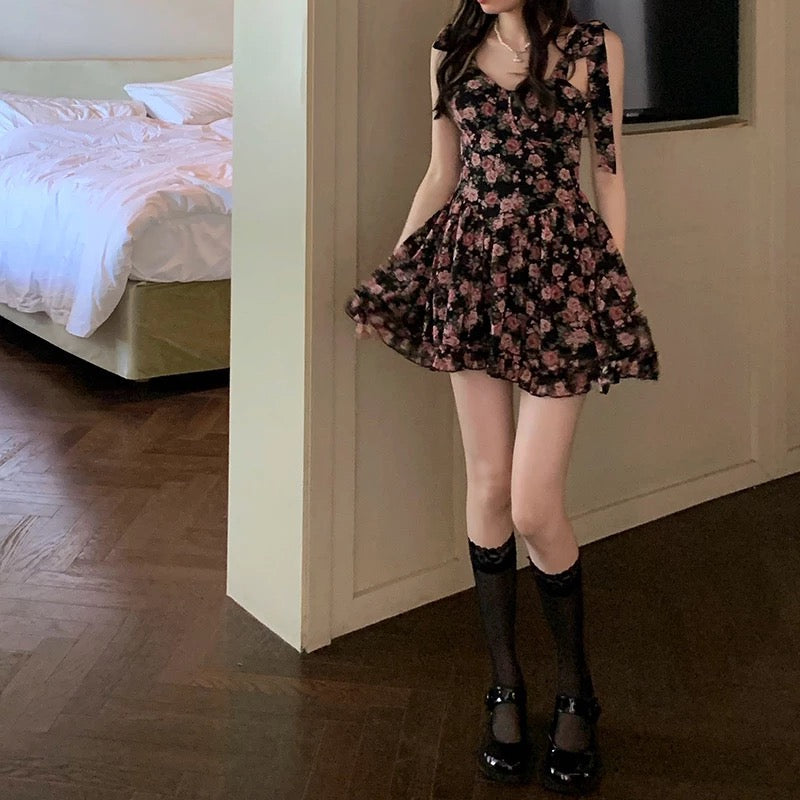 Moody Floral Grunge Mini Dress 