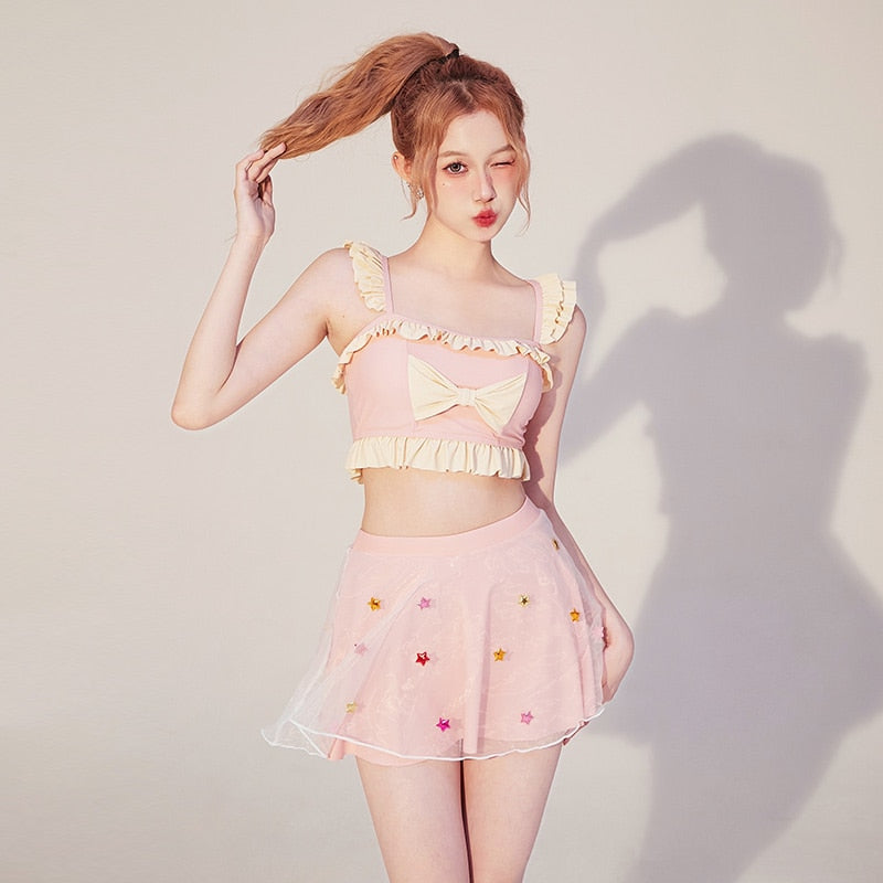 MoonBeam Pastel Pink Kawaii Princess Skirted Swimsuit 