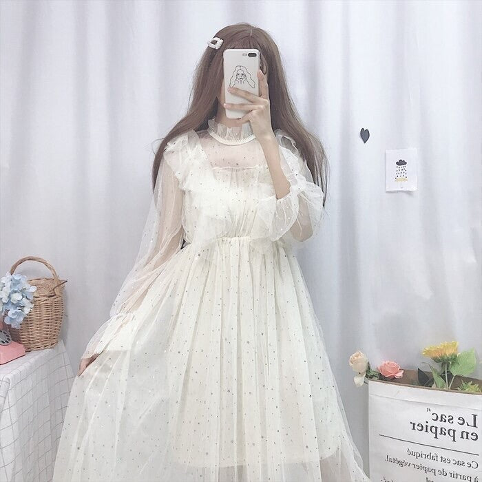 Star Sequin Kawaii Princess Tulle Fairy Dress soft girl aesthetic