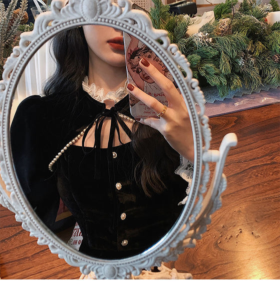 Mystia Black Velvet Lace Dark Witchy Academia Dress 
