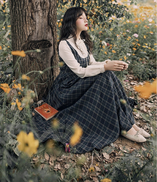 Nettle Leaf Cotton Plaid Cottage Witch Cottagecore Dress 