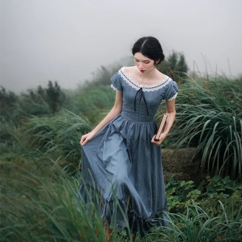 Blue Cottagecore Vintage-style Princess Dress Vintage Style Dresses Blue Cottagecore Vintage-style Princess Dress Vintage Style Dresses