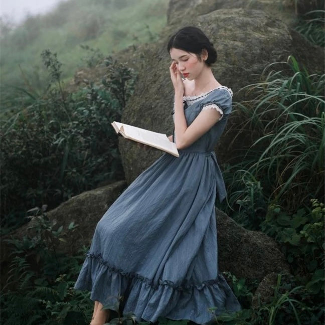 Blue Cottagecore Vintage-style Princess Dress Vintage Style Dresses
