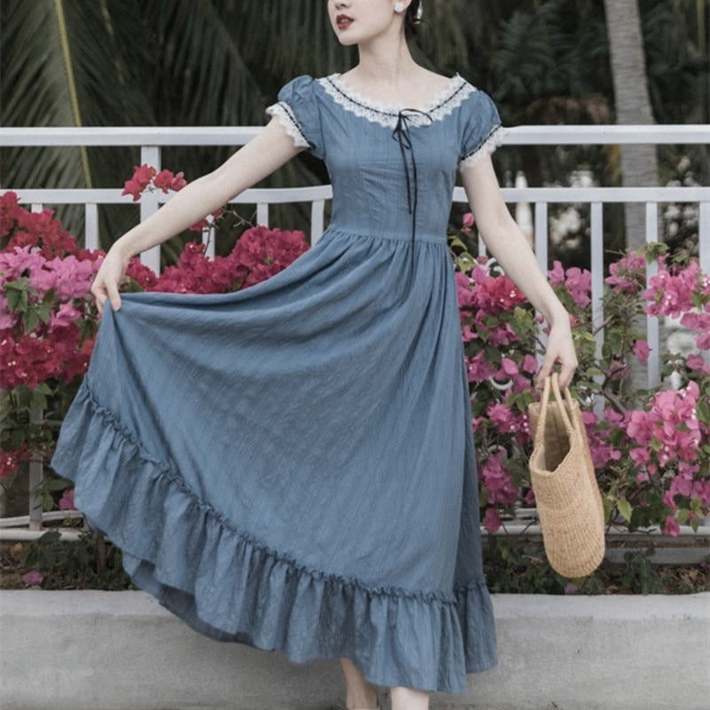 blue vintage style dress Blue Cottagecore Vintage-style Princess Dress Vintage Style Dresses