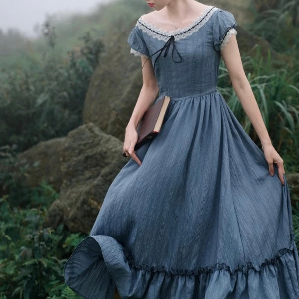Blue Cottagecore Vintage-style Princess Dress Vintage Style Dresses