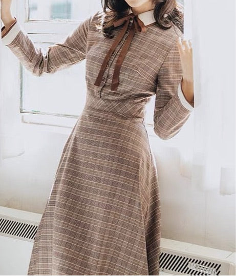 On The Long Road Plaid Dark Academia Dress 
