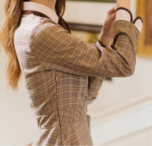 On The Long Road Plaid Dark Academia Dress 