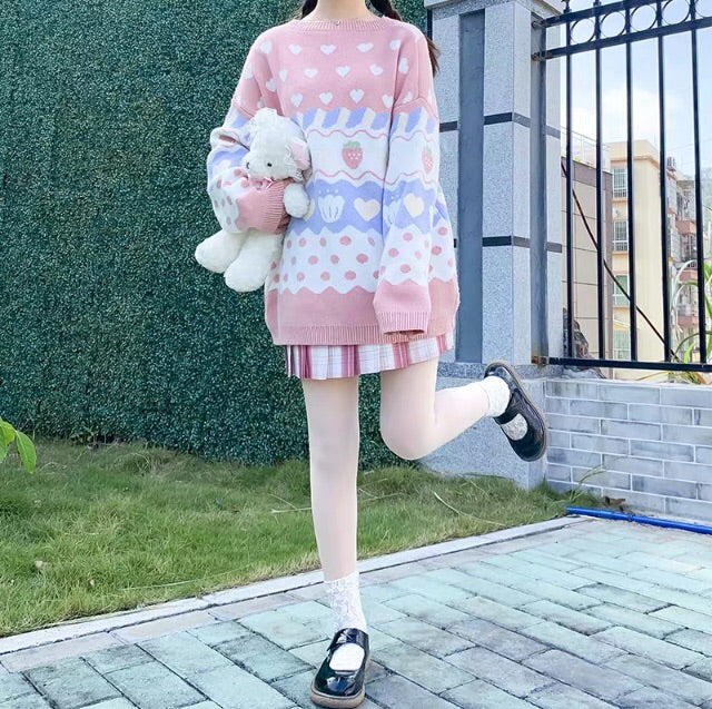 Pastel Kawaii Aesthetic J-fashion Strawberry Fairy-Kei Sweater 
