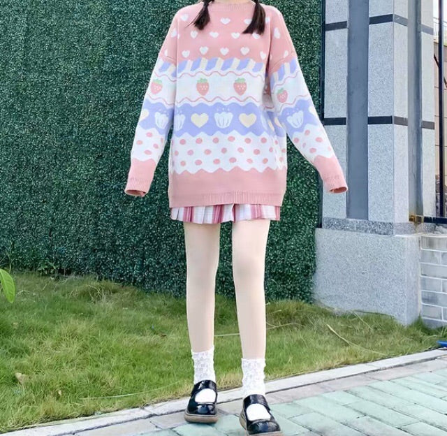 Pastel Kawaii Aesthetic J-fashion Strawberry Fairy-Kei Sweater 