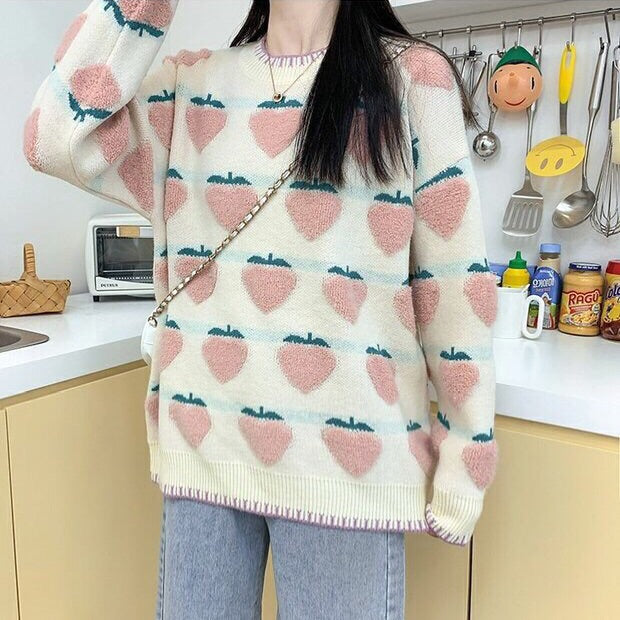 Pastel Peachberry Kawaii Aesthetic Sweater 