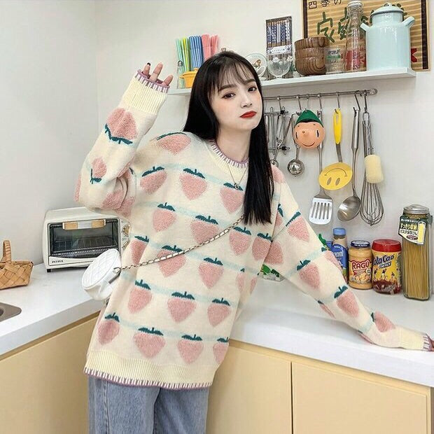 Pastel Peachberry Kawaii Aesthetic Sweater 