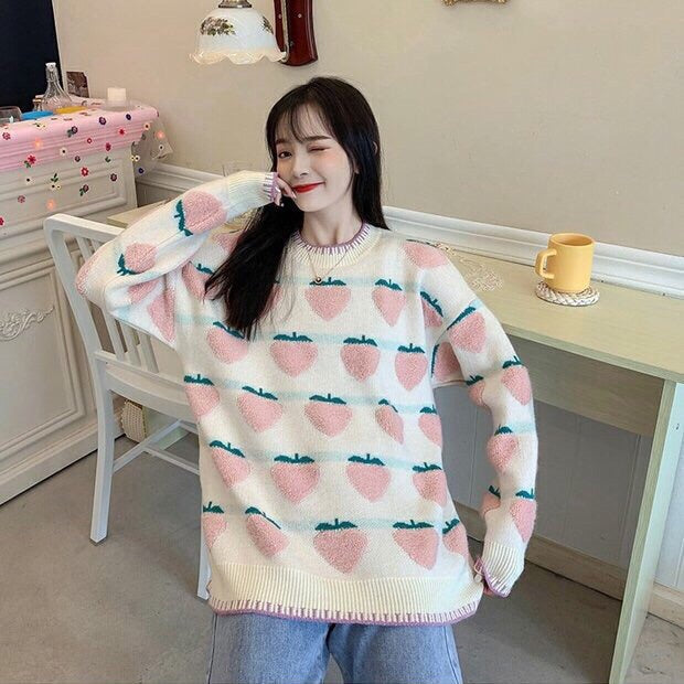 Pastel Peachberry Kawaii Aesthetic Sweater 