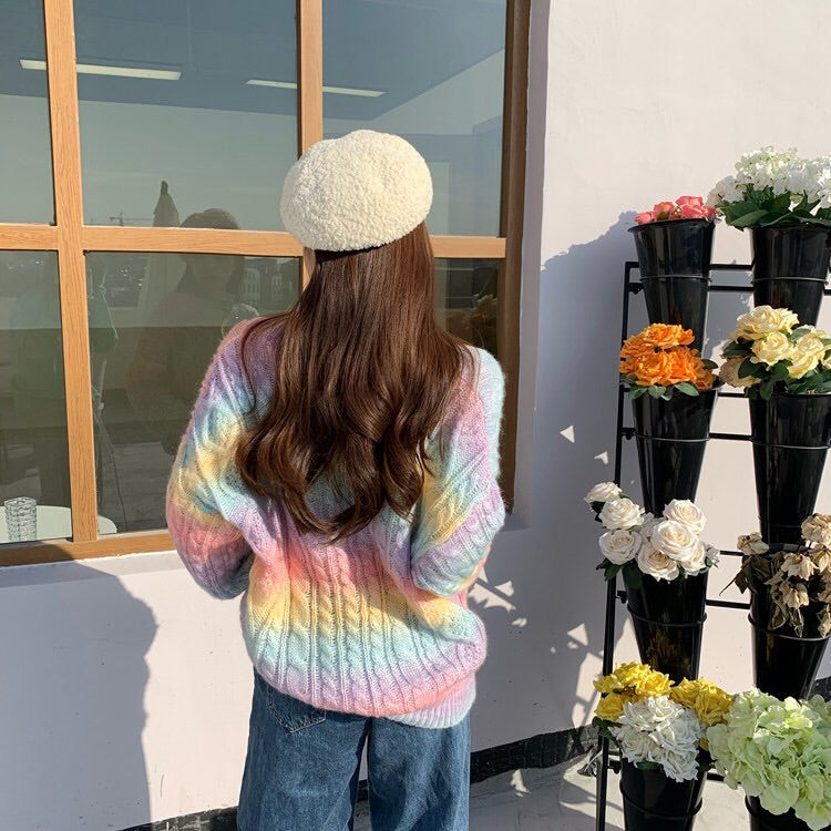 Pastel Rainbow Kawaii Aesthetic Cardigan Sweater 