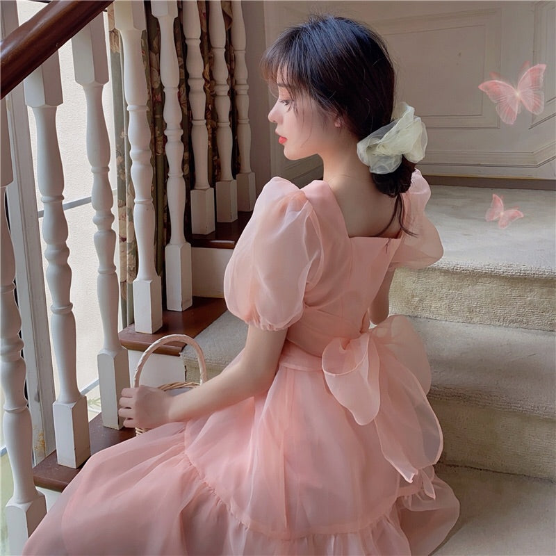 Peach Blush Kawaii Princess Chiffon Dress 