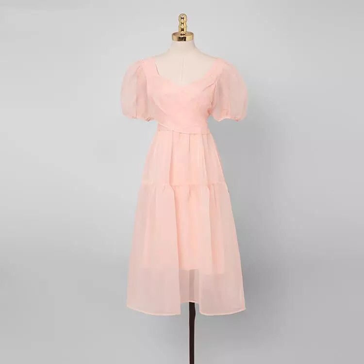 Peach Pink Kawaii Princess Dress Soft Girl Cottagecore Aesthetic Shop