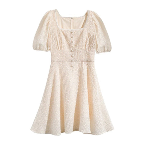 Peach Moon Pearl Embroidered Chiffon Spring Mini Dress 
