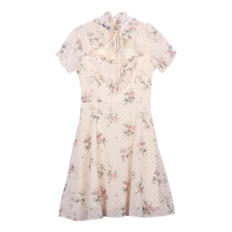Petal Breeze Floral Vintage-Aesthetic Cottage Fairy Dress 