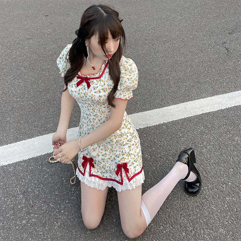 Petal Forest Kawaii Princess Floral Cottage Mini Dress 