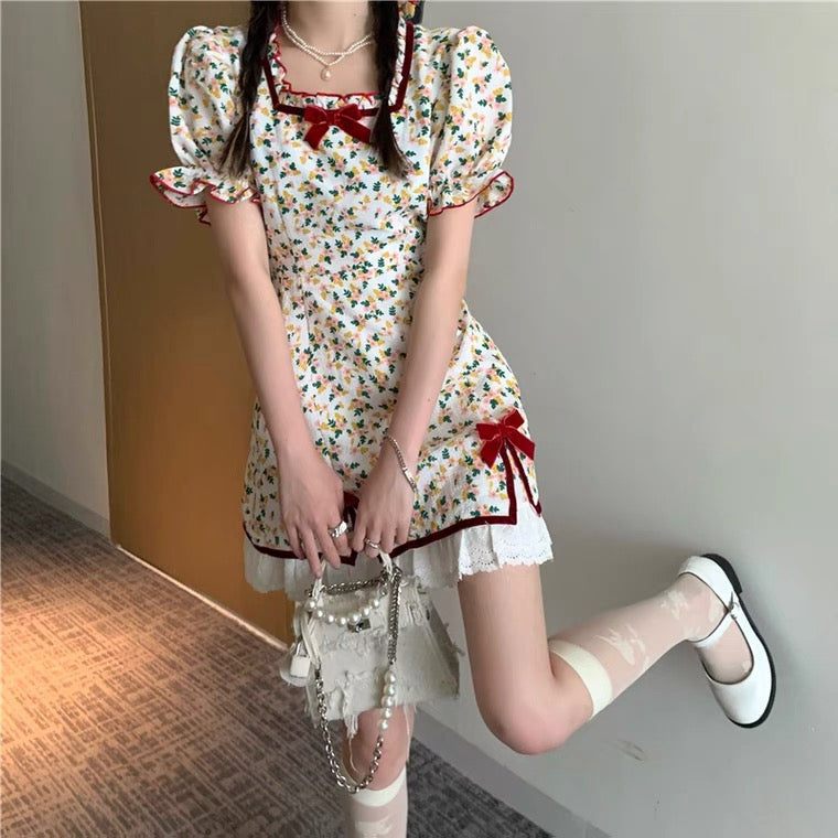 Petal Forest Kawaii Princess Floral Cottage Mini Dress 