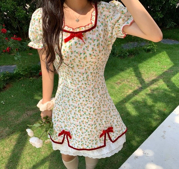 Petal Forest Kawaii Princess Floral Cottage Mini Dress 