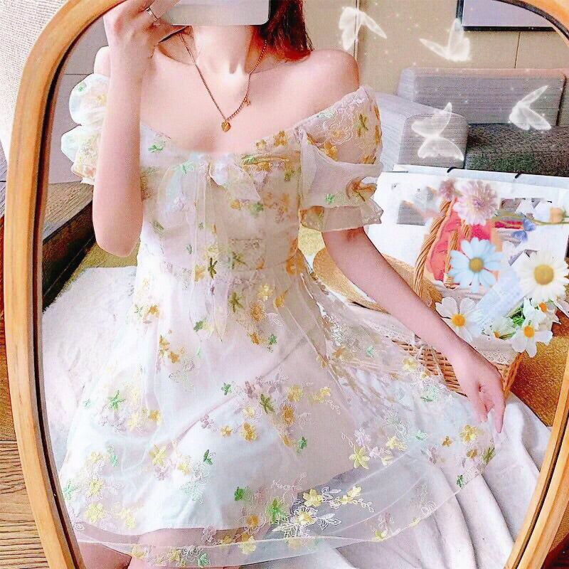 Petal Sea Embroidered Fairy Mini Dress 