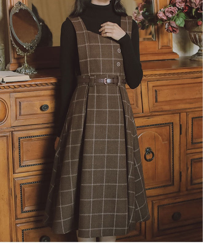 Petya Dark Academia Wool Pinafore Dress 
