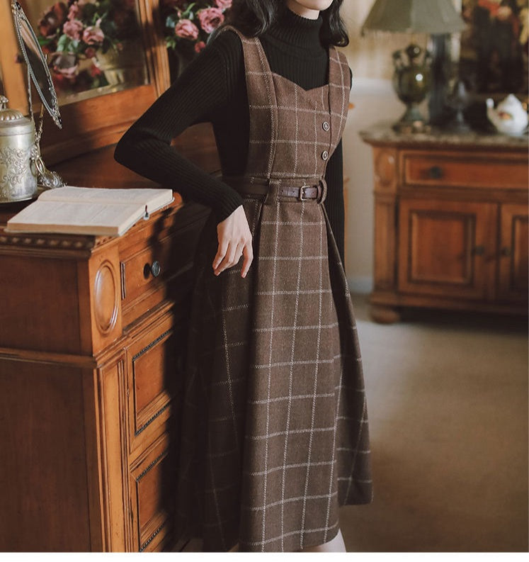 Petya Dark Academia Wool Pinafore Dress 